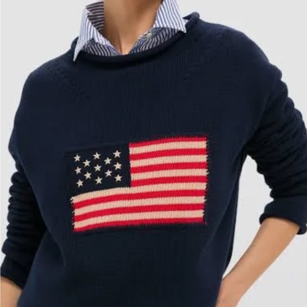 Tuckernuck Navy Sweater with Flag Design brand new
